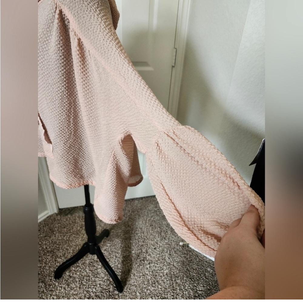 Silence + Noise Pastel Orange Oversized Hooded Long Sleeve Top Blouse Ruffle L - Picture 6 of 8